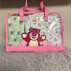 Lotso Toy Story Clear Pink Travel Tote with Pouches